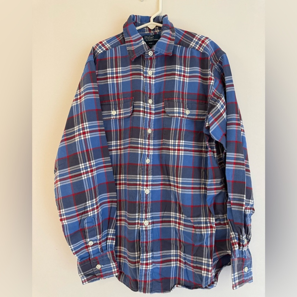 Boys Polo Ralph Lauren Plaid Button Dress Shirt Size 10-12 Years